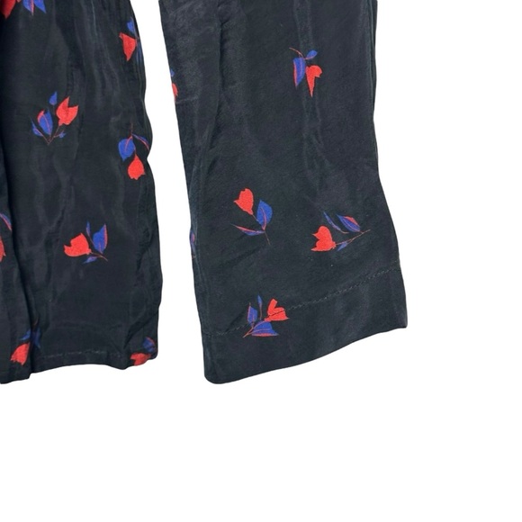 Caron Callahan Mica Black Floral Wrap Blouse Long Sleeve V-Neck Cupro Top Medium - Picture 9 of 10